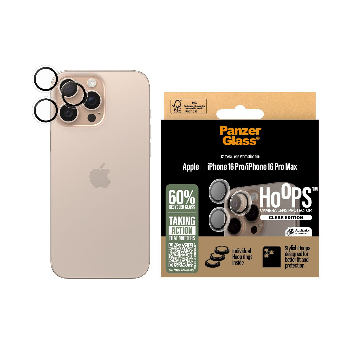 PanzerGlass® Hoops® Camera Lens Protector Transparent iPhone 16 Pro | 16 Pro Max